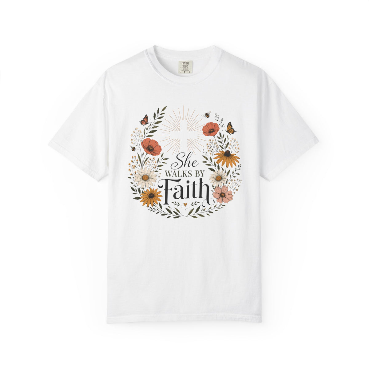 Walk By Faith - Christian Floral T-Shirt