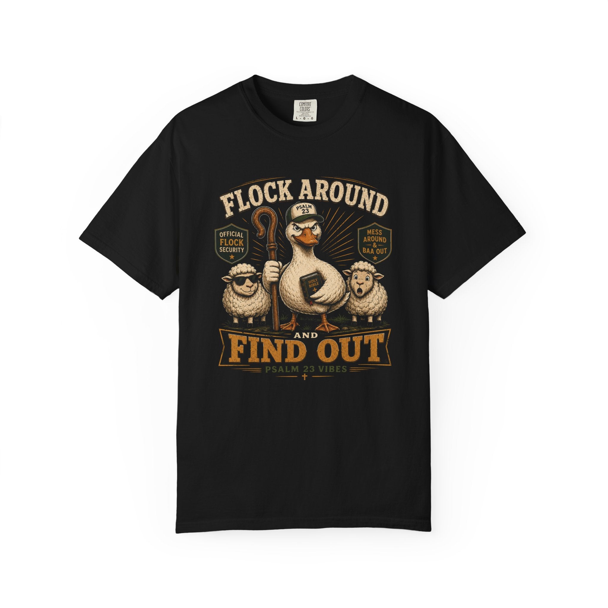 Flock Around and Find Out T-Shirt – Funny Shepherd Duck & Sheep Graphic Tee