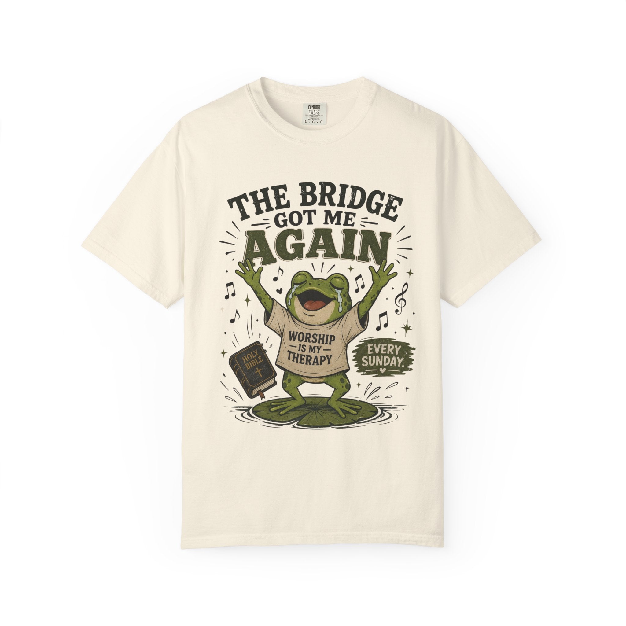 The Bridge Got Me Again Frog T-Shirt – Funny Church Worship Tee