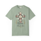 Floral Cross T-Shirt — "Bloom Where Love Plants You" Christian Faith Tee