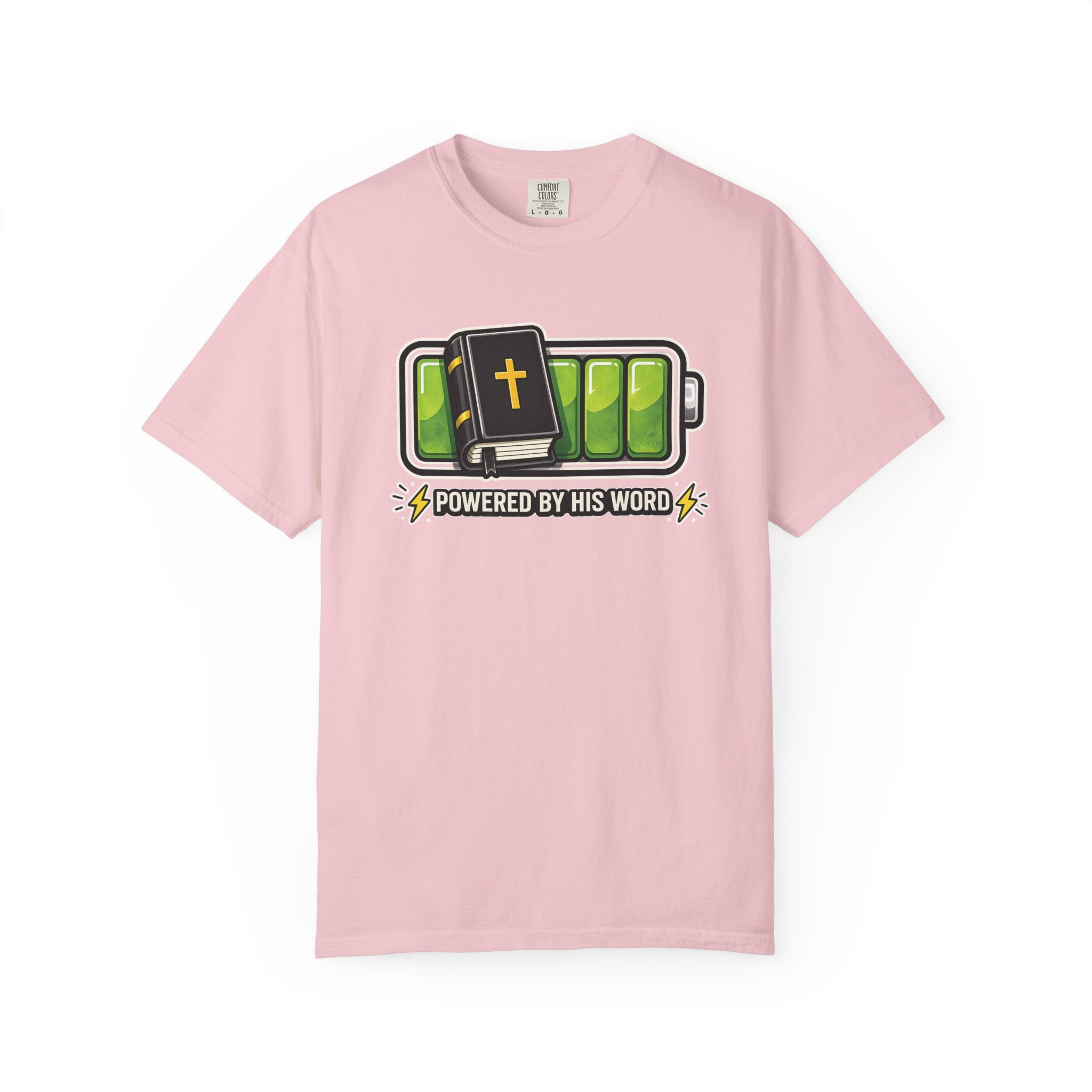 Powered By His Word | Christian Faith Battery T-Shirt