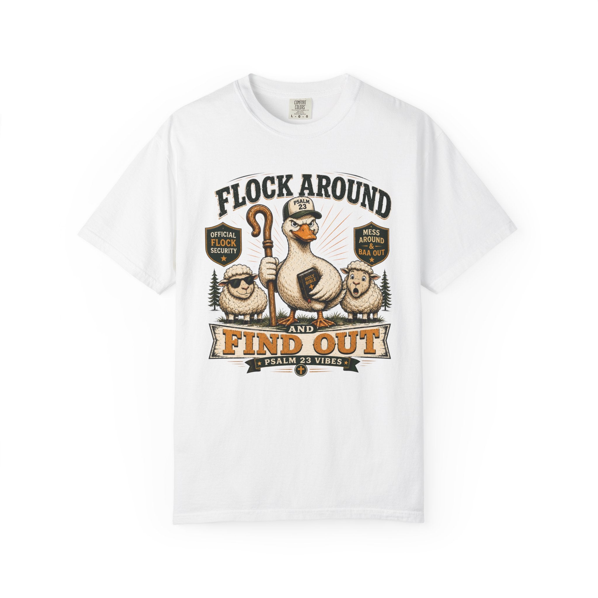 Flock Around and Find Out T-Shirt – Funny Shepherd Duck & Sheep Graphic Tee