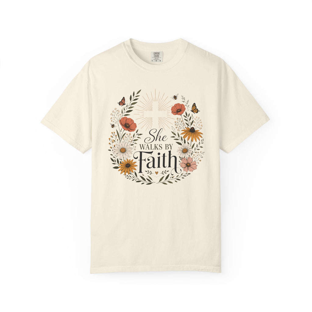 Walk By Faith - Christian Floral T-Shirt