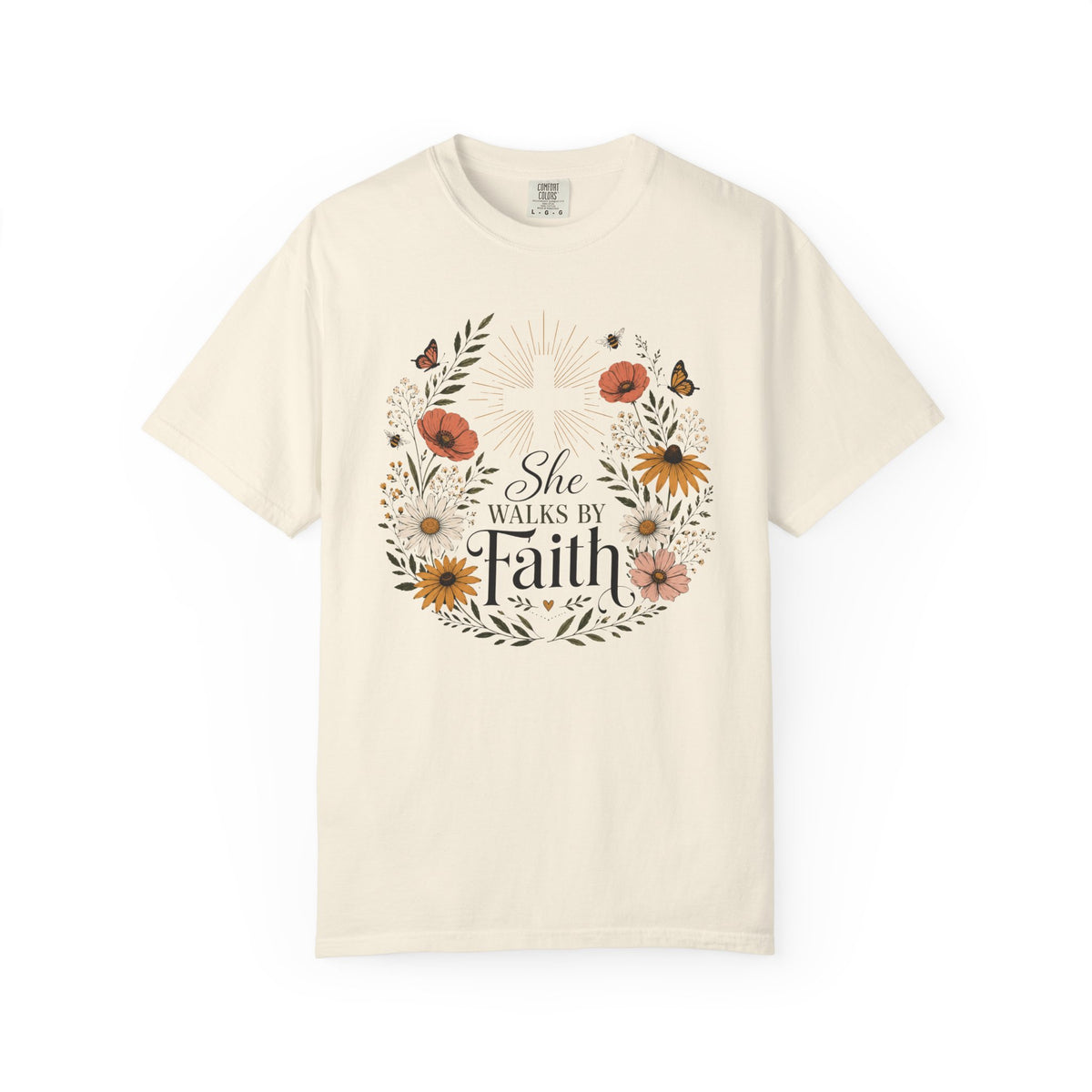 Walk By Faith - Christian Floral T-Shirt