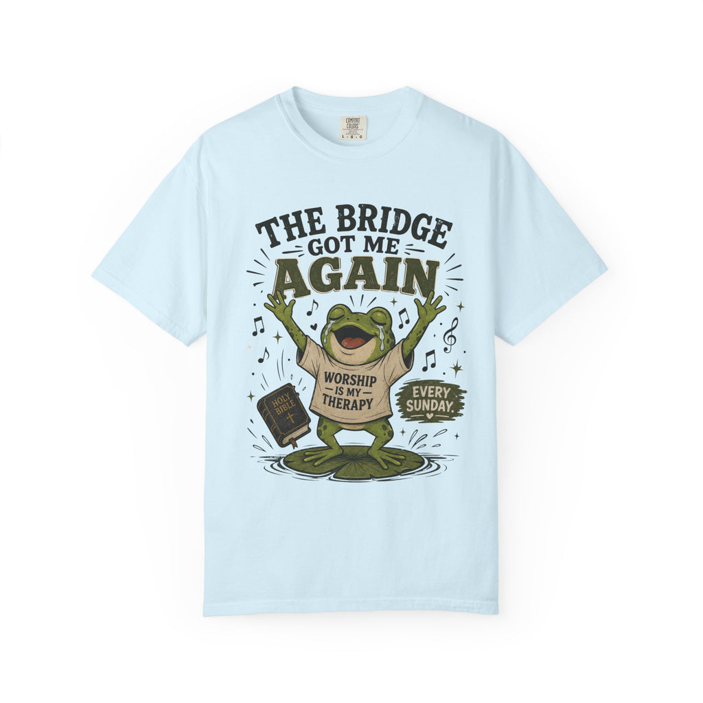 The Bridge Got Me Again Frog T-Shirt – Funny Church Worship Tee