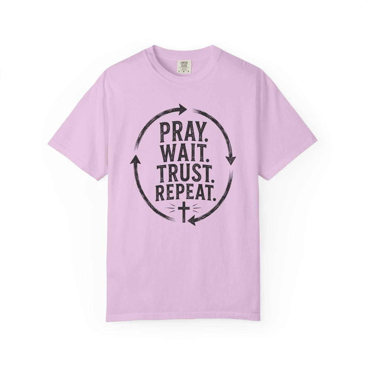 Pray Wait Trust Repeat Christian T-Shirt | Vintage Faith Graphic Tee