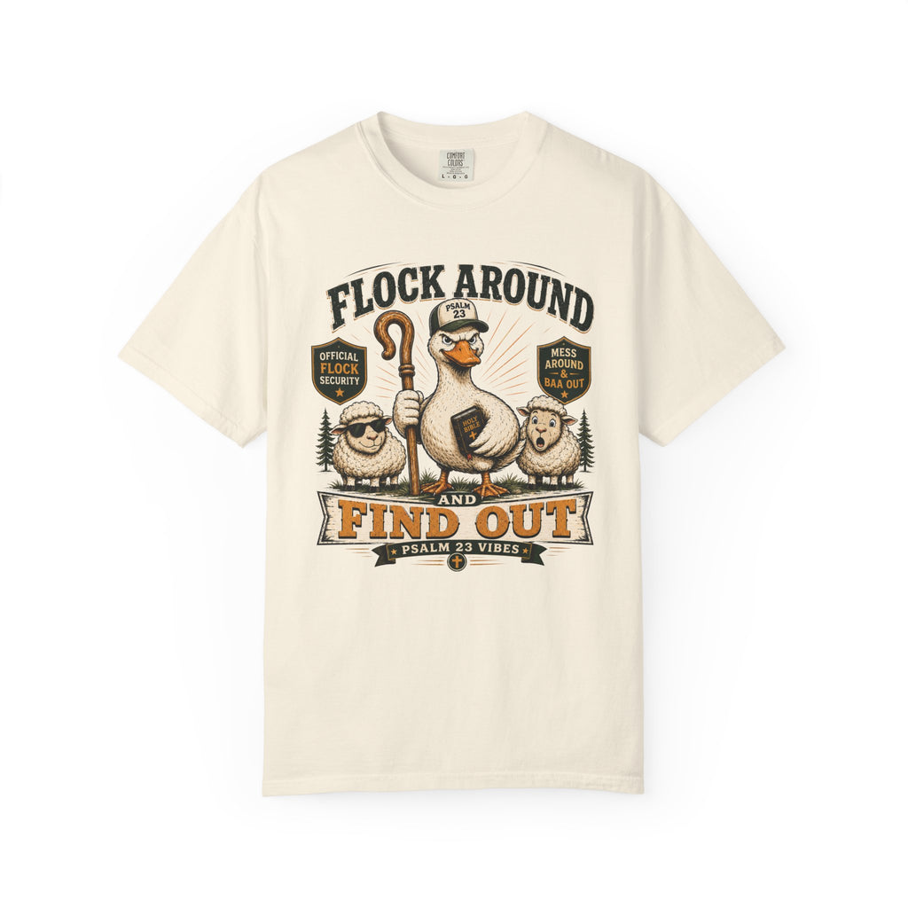 Flock Around and Find Out T-Shirt – Funny Shepherd Duck & Sheep Graphic Tee