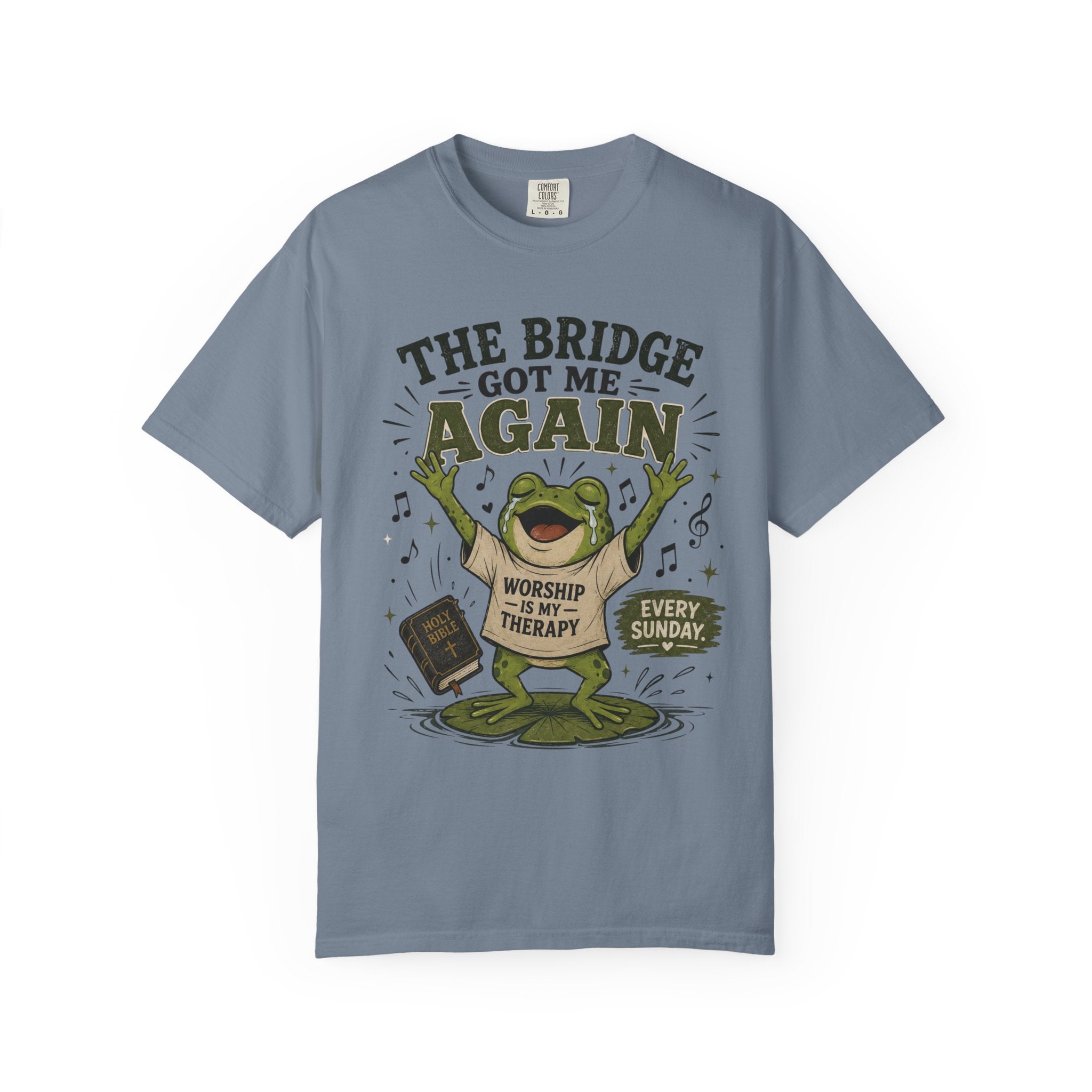 The Bridge Got Me Again Frog T-Shirt – Funny Church Worship Tee