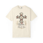 Floral Cross T-Shirt — "Bloom Where Love Plants You" Christian Faith Tee
