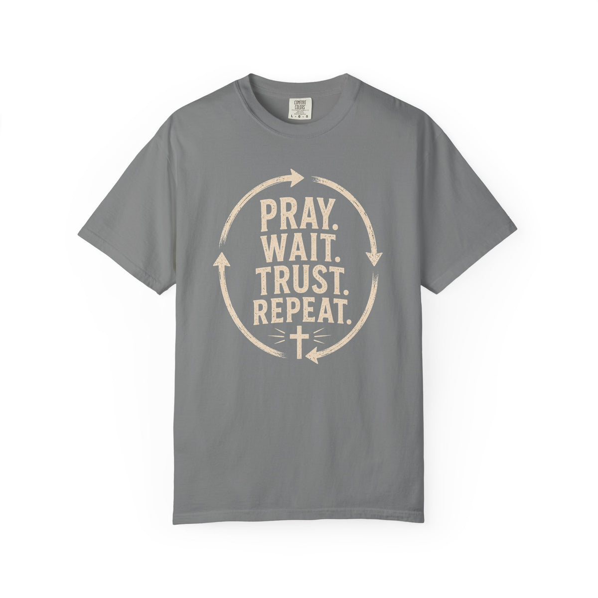 Pray Wait Trust Repeat Christian T-Shirt | Vintage Faith Graphic Tee