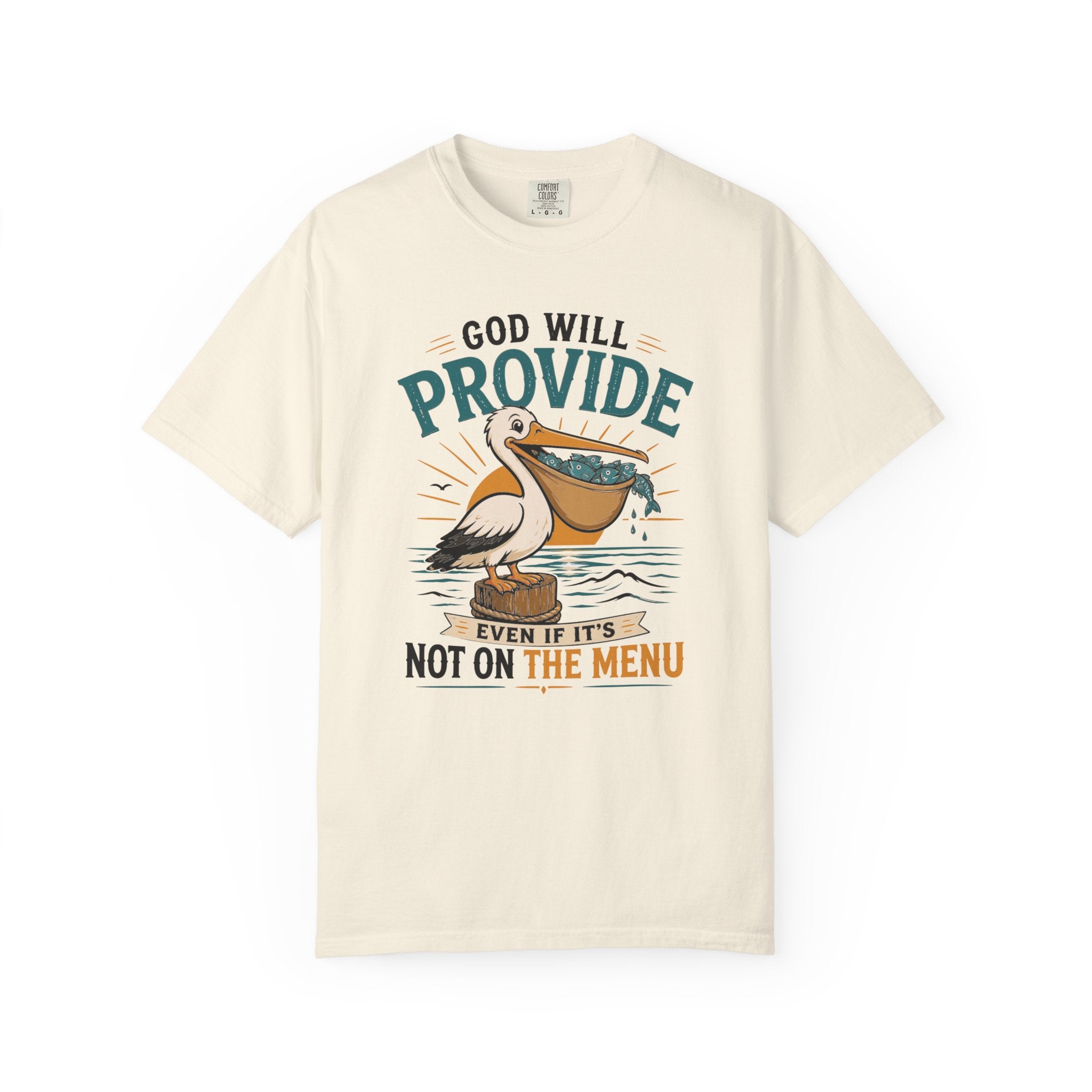 God Will Provide Even If It's Not on the Menu | Funny Christian Pelican Vintage T-Shirt