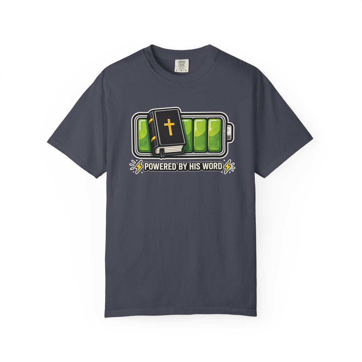 Powered By His Word | Christian Faith Battery T-Shirt