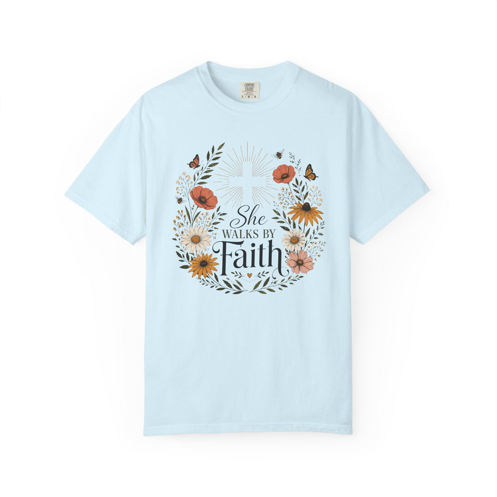 Walk By Faith - Christian Floral T-Shirt