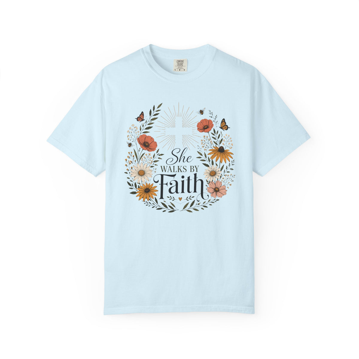 Walk By Faith - Christian Floral T-Shirt