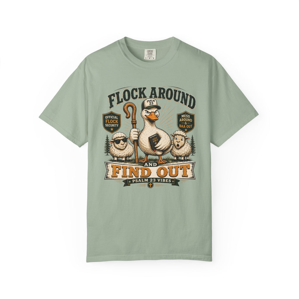 Flock Around and Find Out T-Shirt – Funny Shepherd Duck & Sheep Graphic Tee