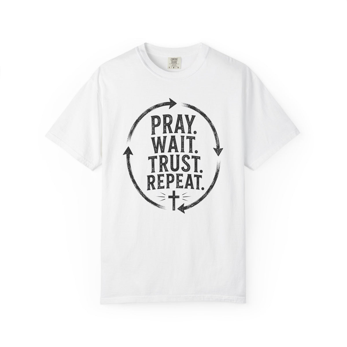 Pray Wait Trust Repeat Christian T-Shirt | Vintage Faith Graphic Tee