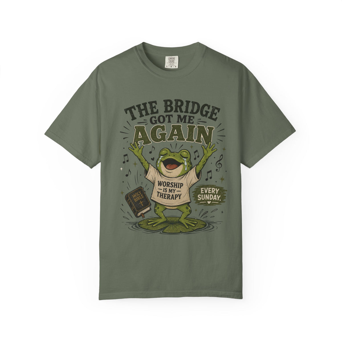 The Bridge Got Me Again Frog T-Shirt – Funny Church Worship Tee