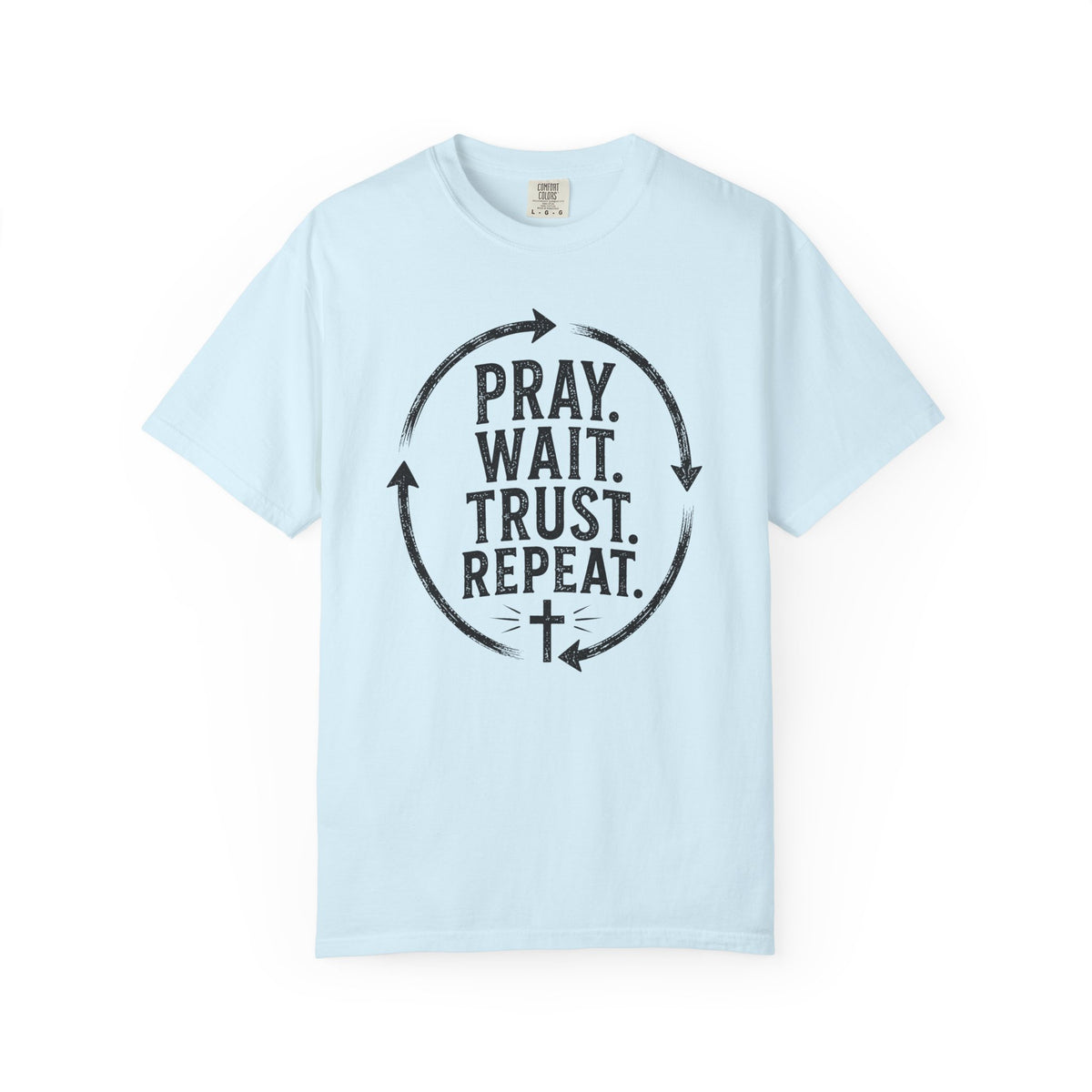Pray Wait Trust Repeat Christian T-Shirt | Vintage Faith Graphic Tee