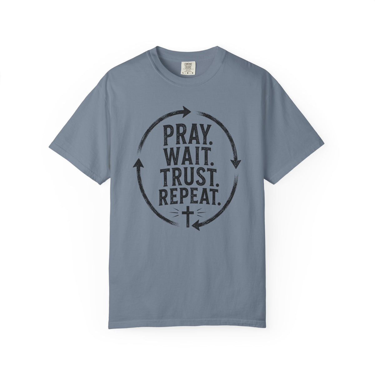 Pray Wait Trust Repeat Christian T-Shirt | Vintage Faith Graphic Tee