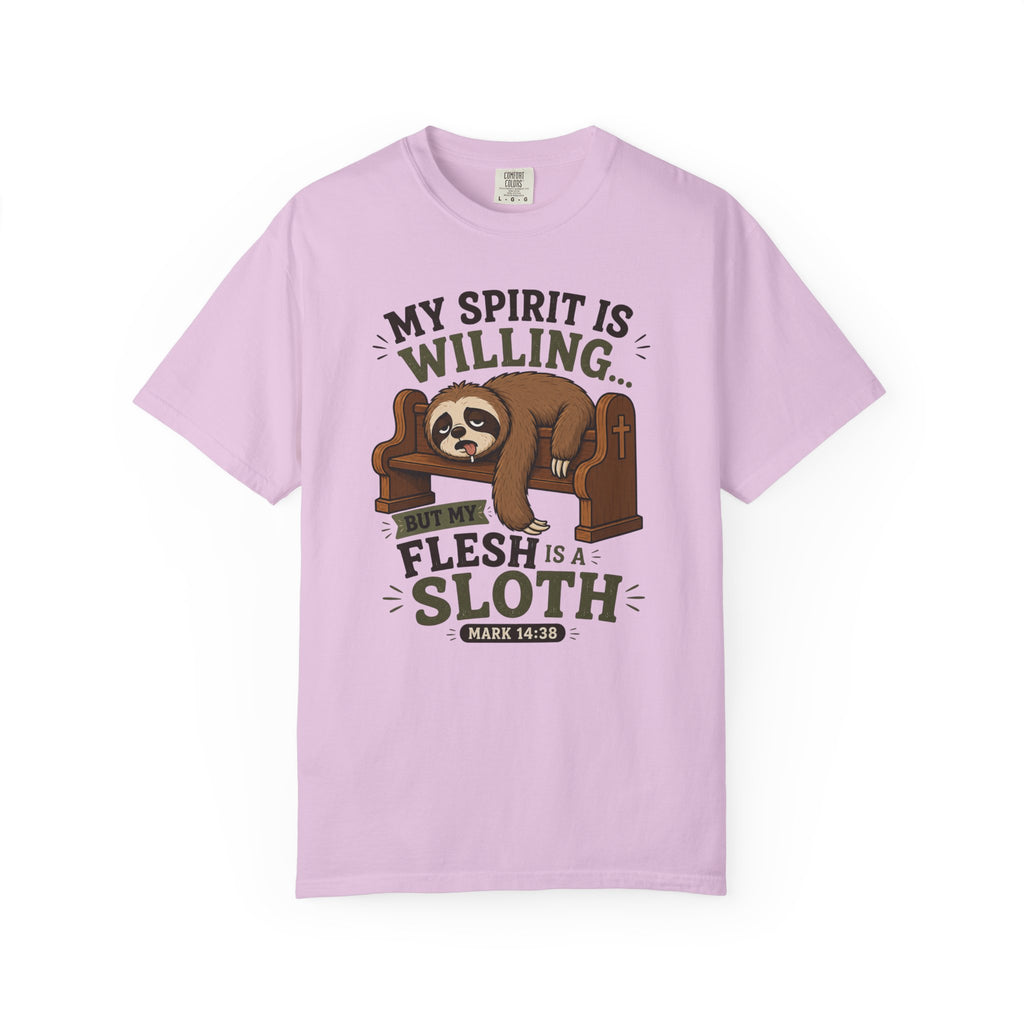 Spirit Yes, Flesh Nah - Funny Sloth Christian T-Shirt