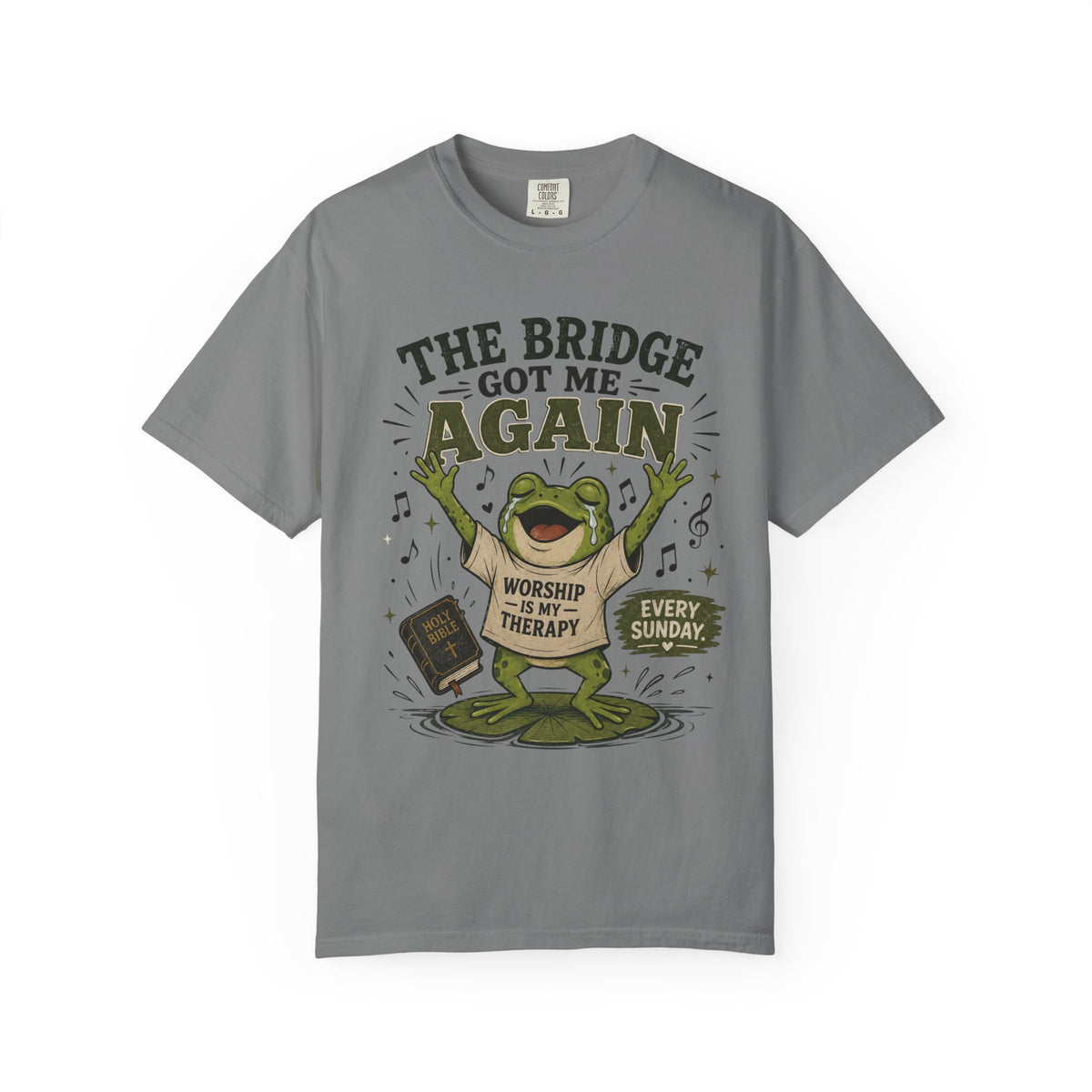 The Bridge Got Me Again Frog T-Shirt – Funny Church Worship Tee