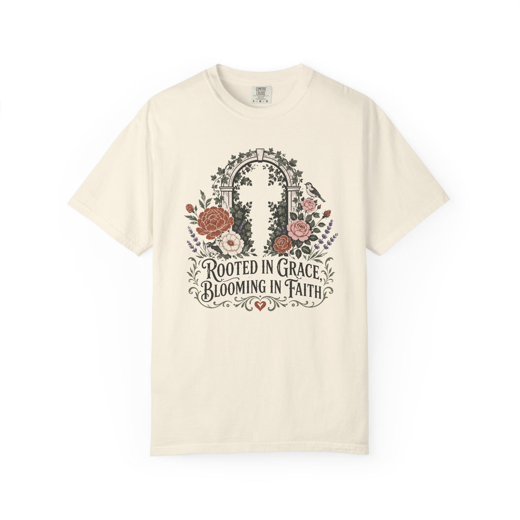 Rooted in Grace & Faith - Christian Floral T-Shirt