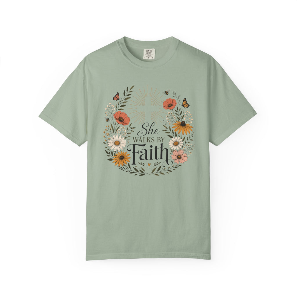 Walk By Faith - Christian Floral T-Shirt