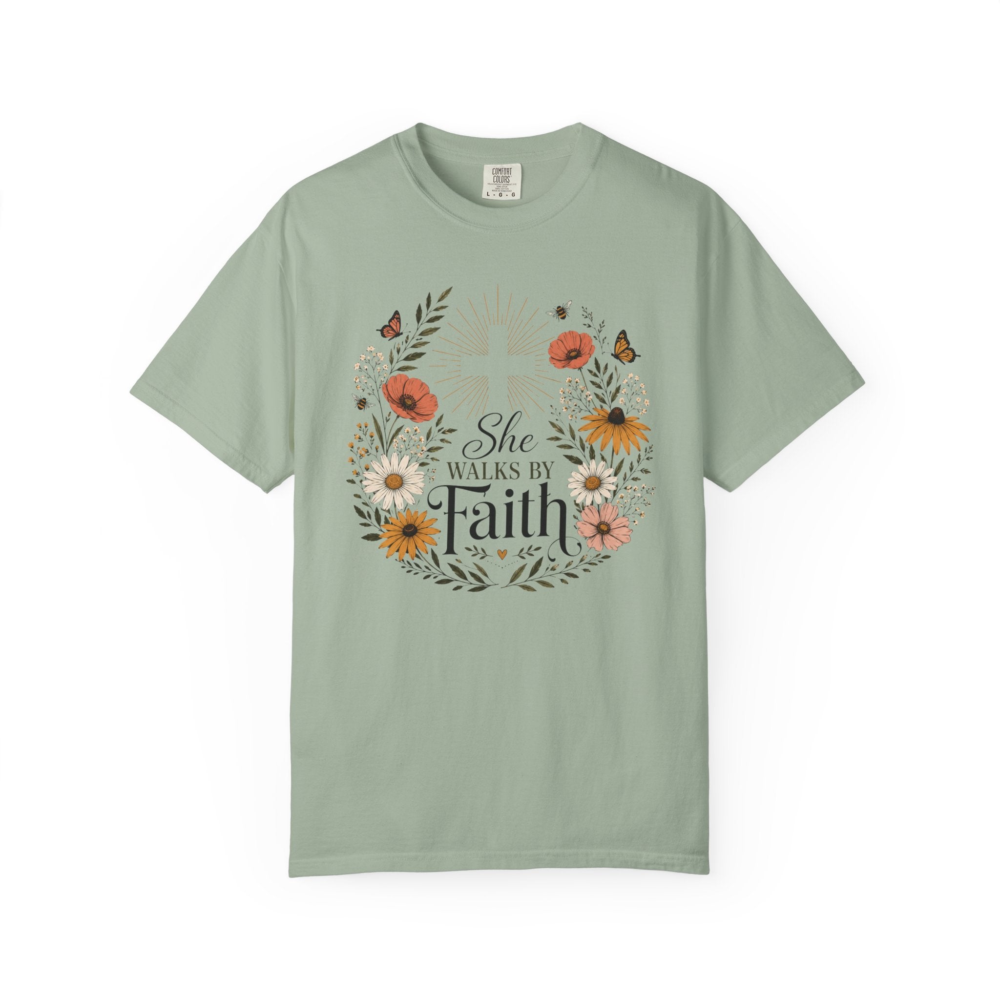 Walk By Faith - Christian Floral T-Shirt