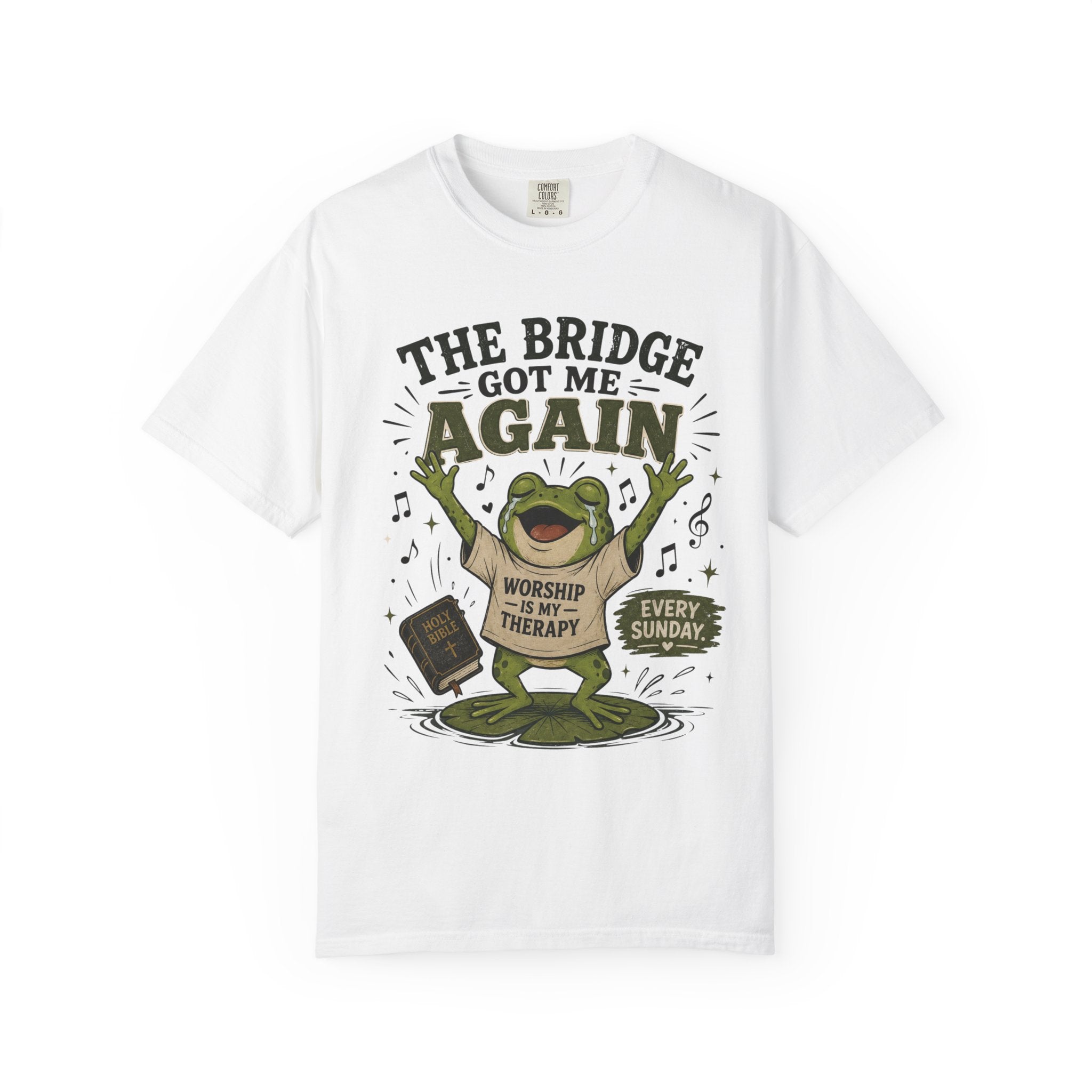 The Bridge Got Me Again Frog T-Shirt – Funny Church Worship Tee