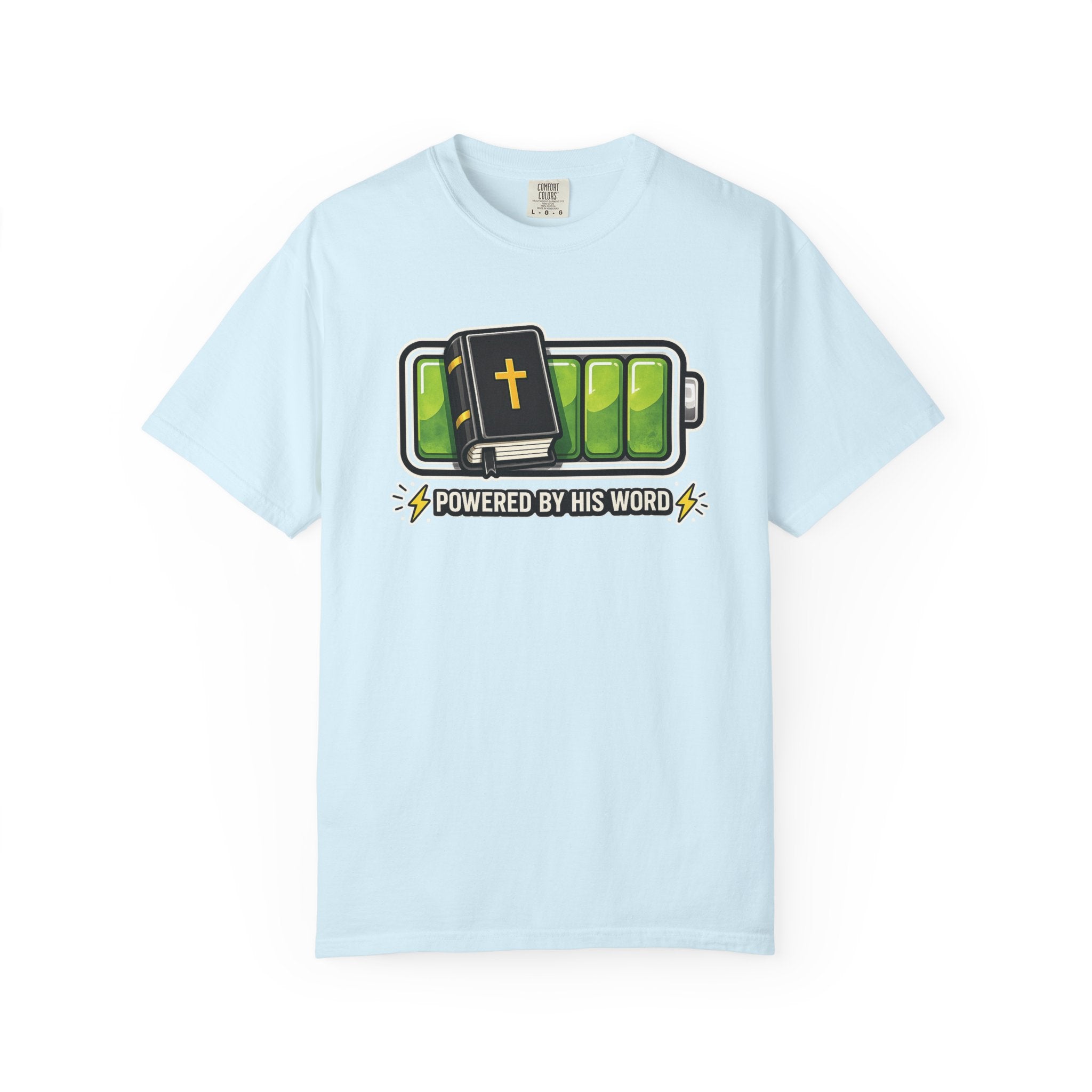 Powered By His Word | Christian Faith Battery T-Shirt