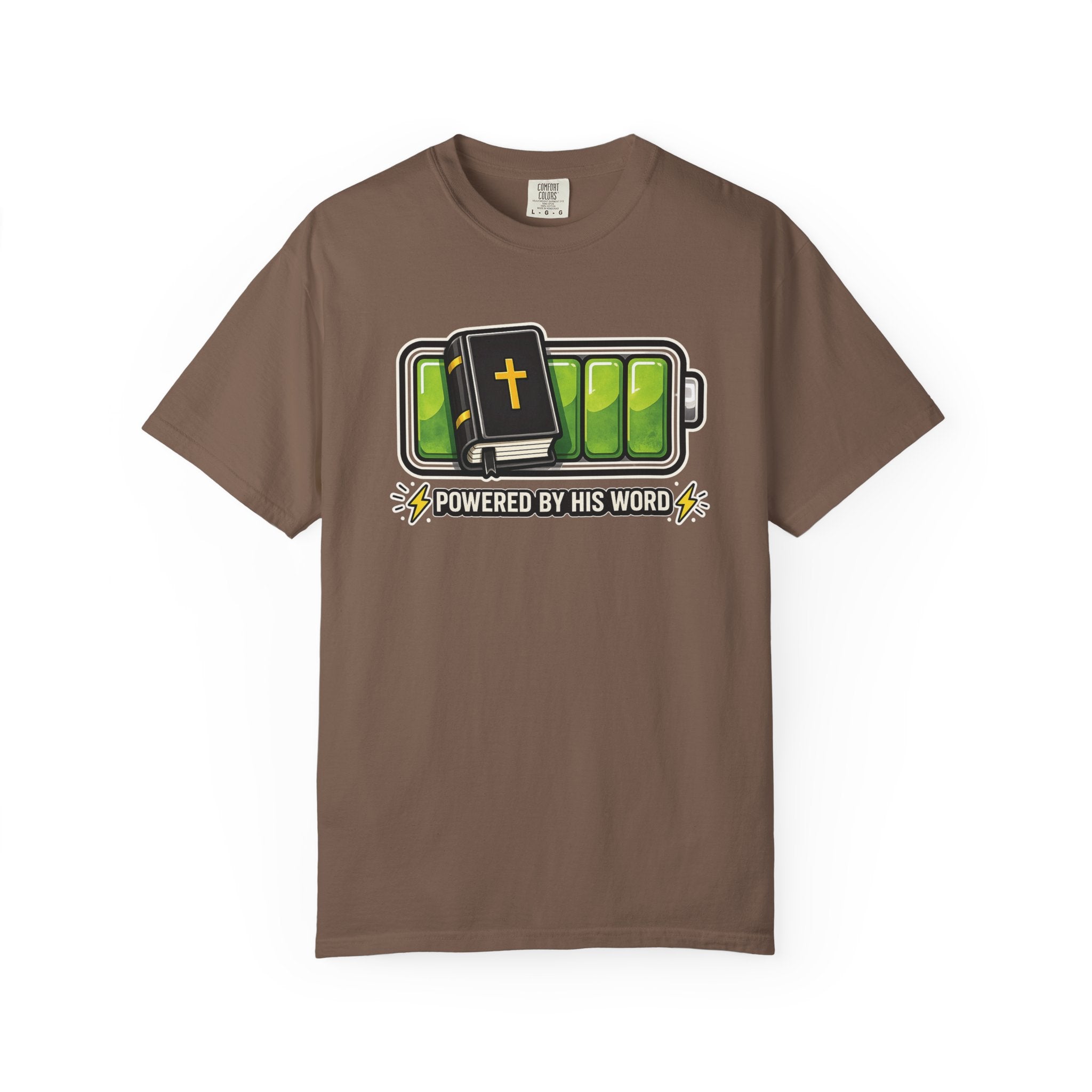 Powered By His Word | Christian Faith Battery T-Shirt