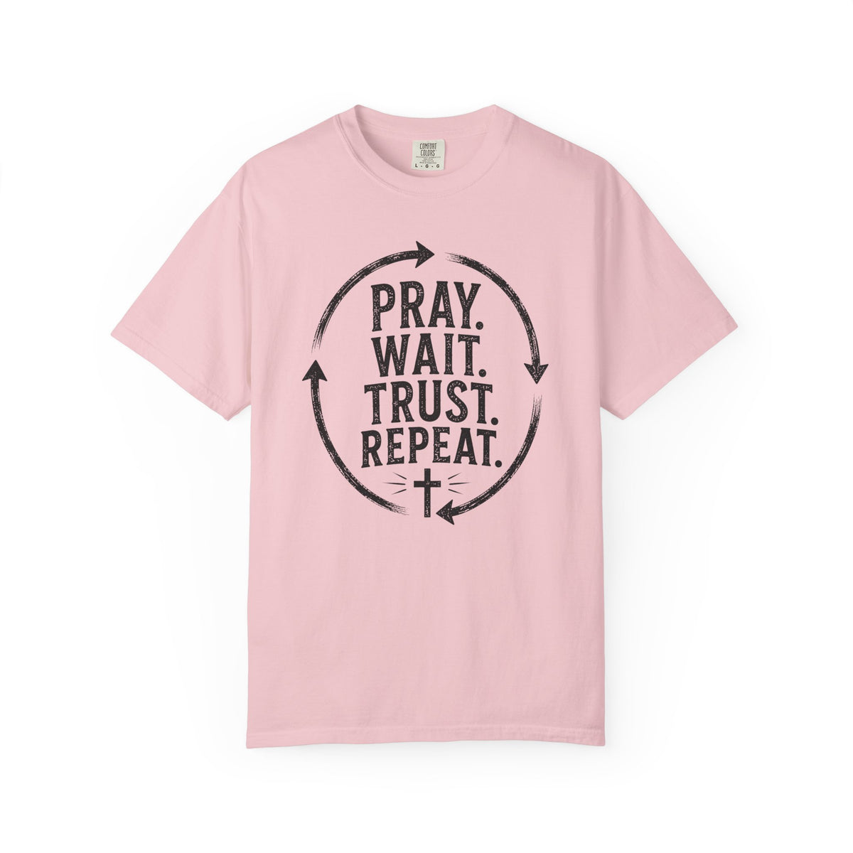 Pray Wait Trust Repeat Christian T-Shirt | Vintage Faith Graphic Tee