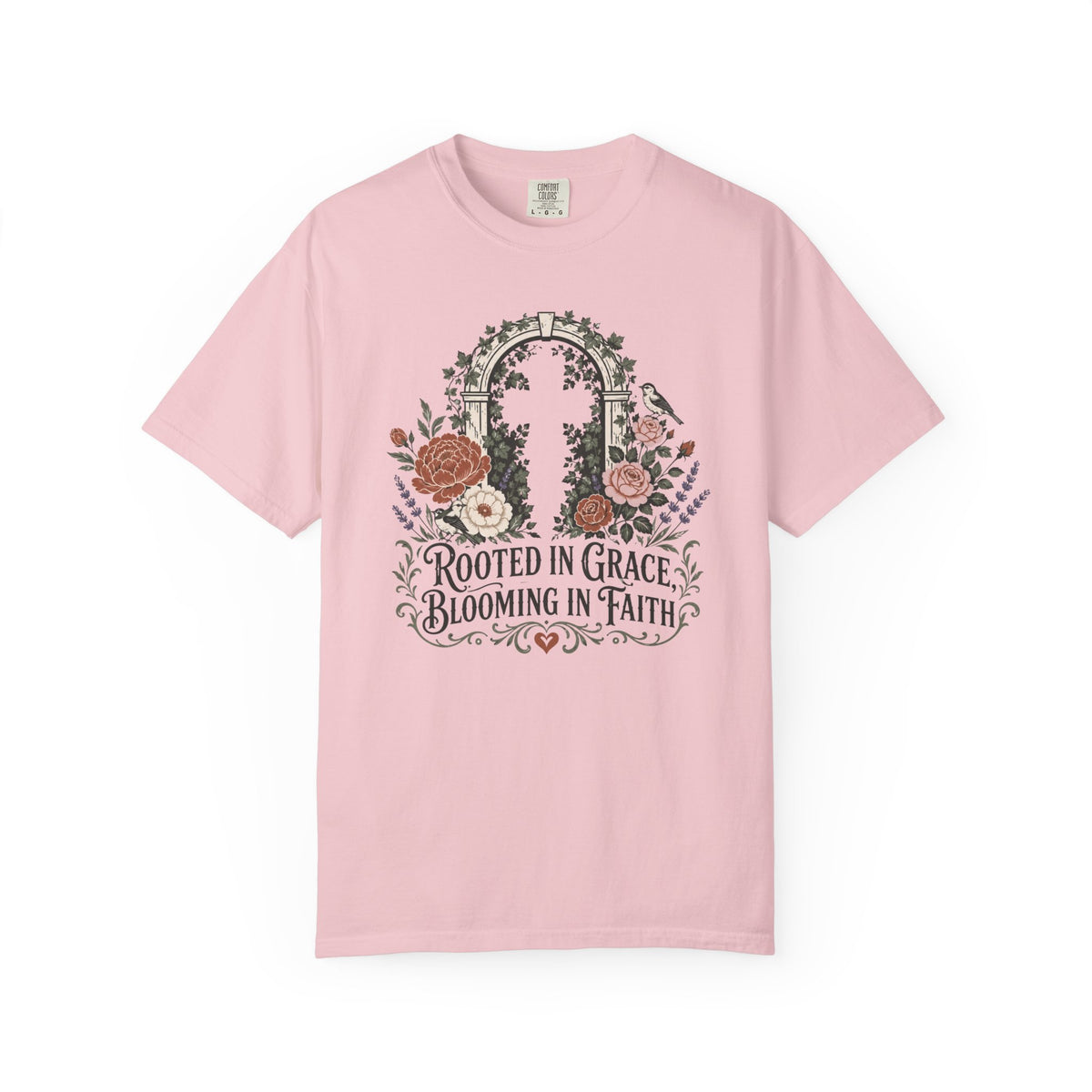 Rooted in Grace & Faith - Christian Floral T-Shirt