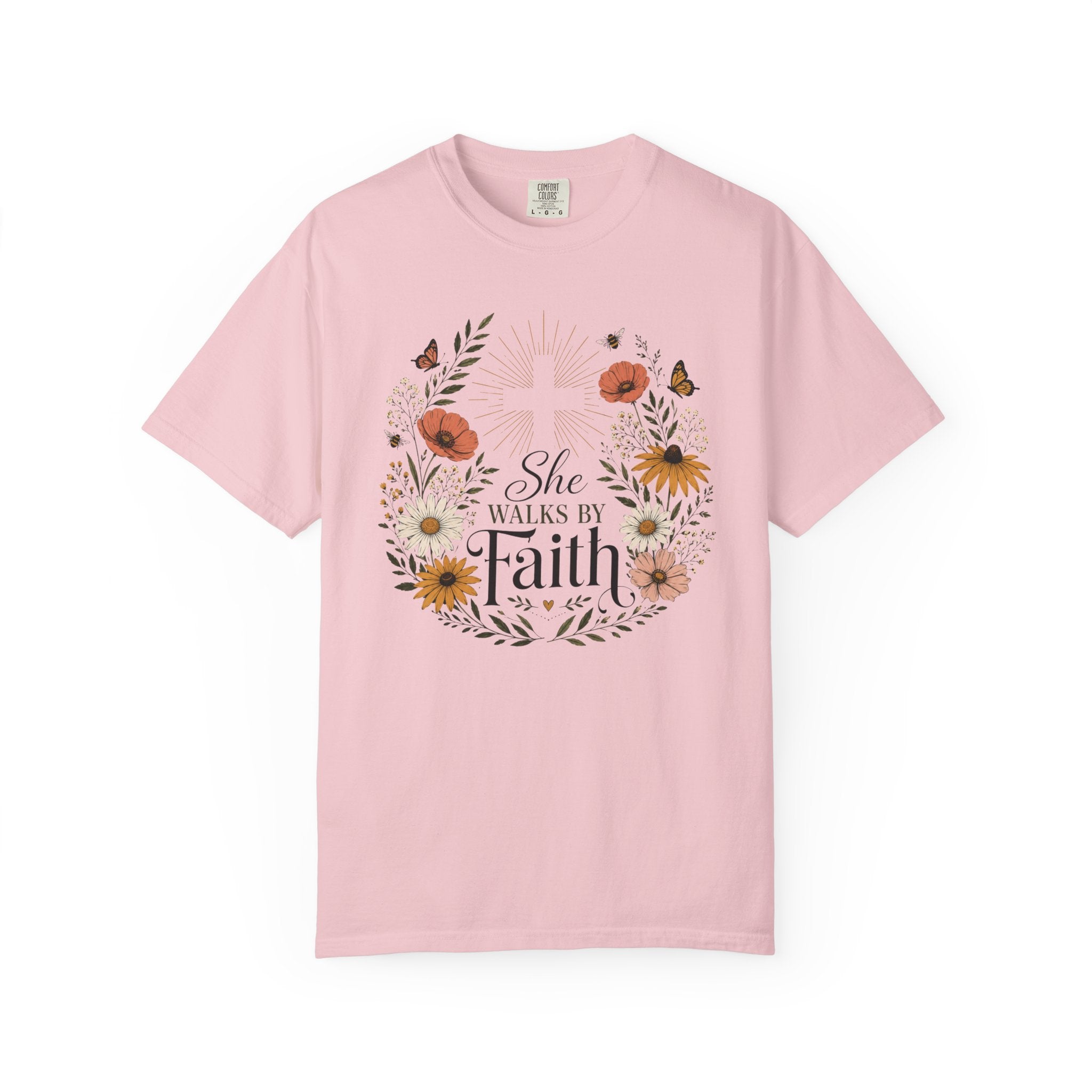 Walk By Faith - Christian Floral T-Shirt
