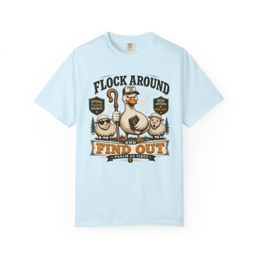 Flock Around and Find Out T-Shirt – Funny Shepherd Duck & Sheep Graphic Tee