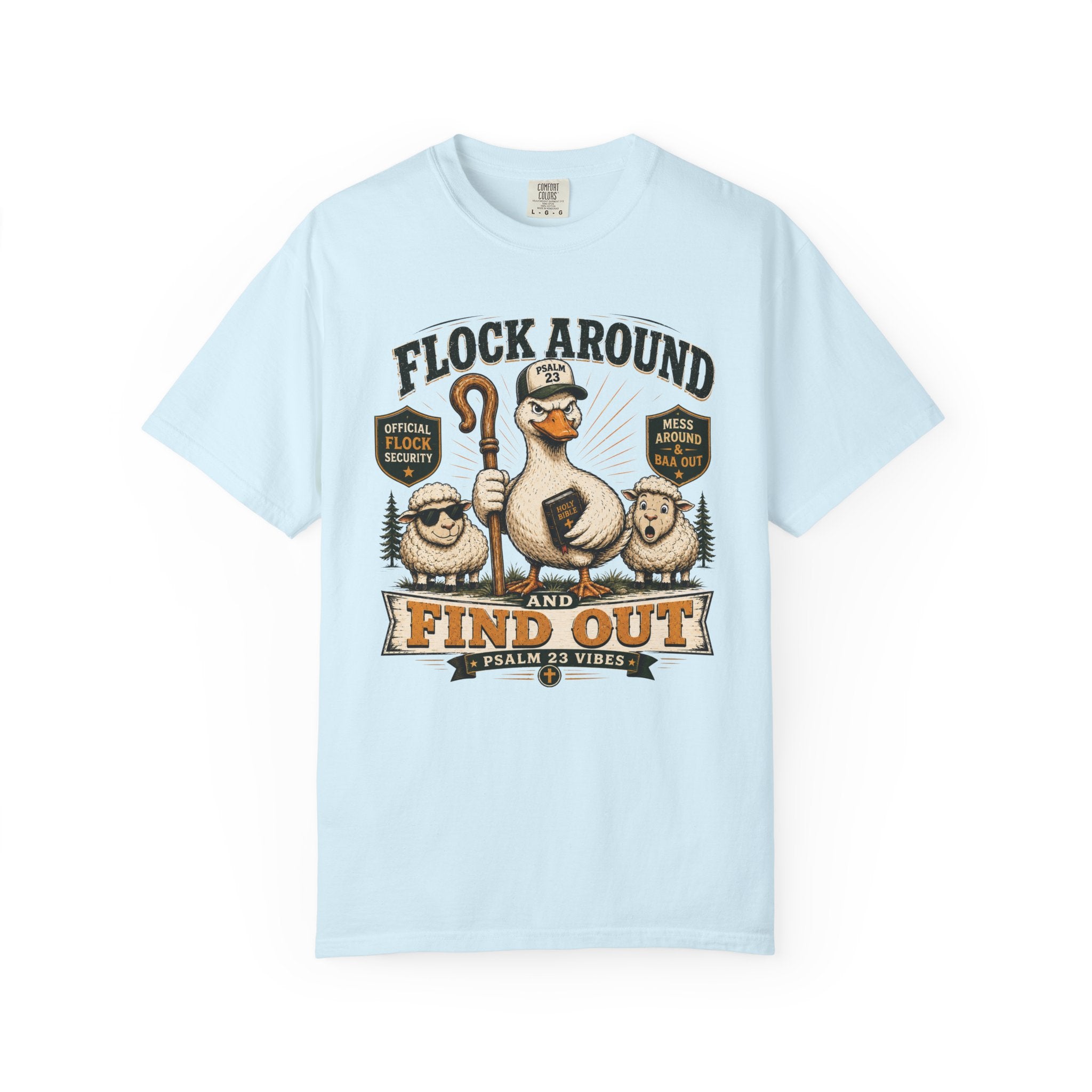Flock Around and Find Out T-Shirt – Funny Shepherd Duck & Sheep Graphic Tee